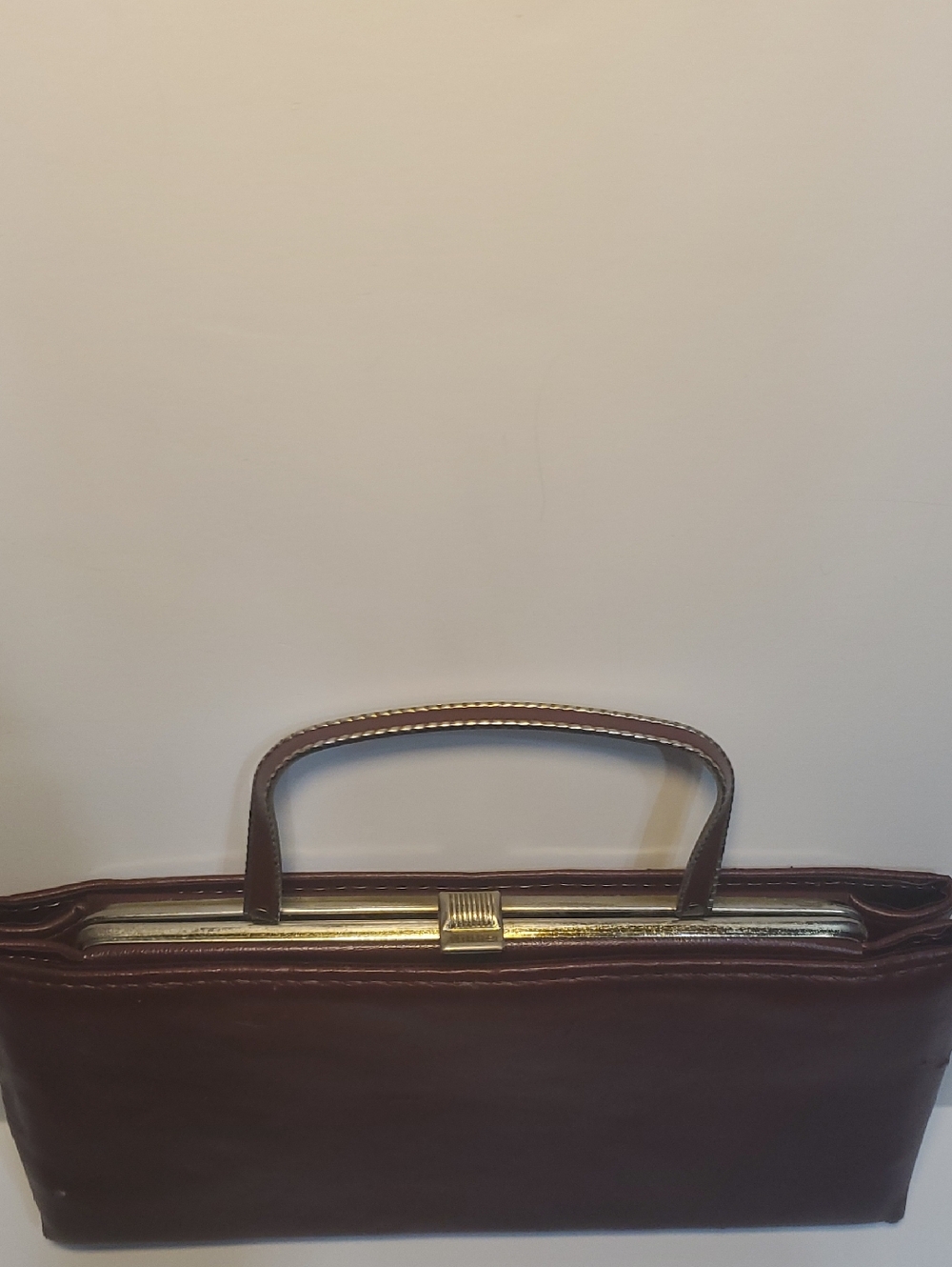 Classic Vintage Brown  Wristlet Clutch with Gold Trim